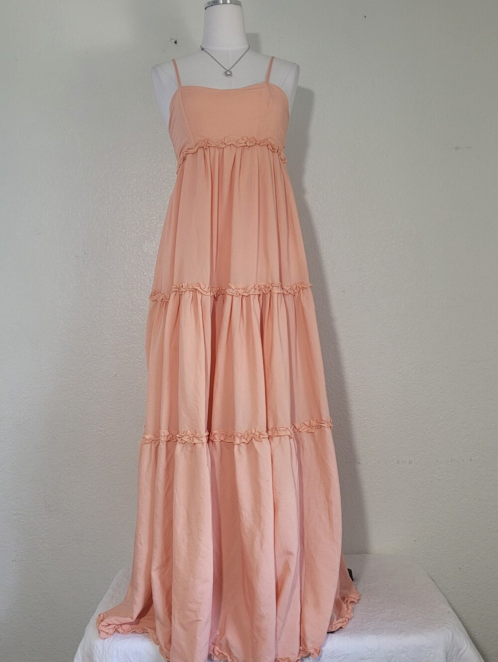 MARBLE Peach Feminine Boho Tiered Maxi Dress with Spaghetti Straps Size Small